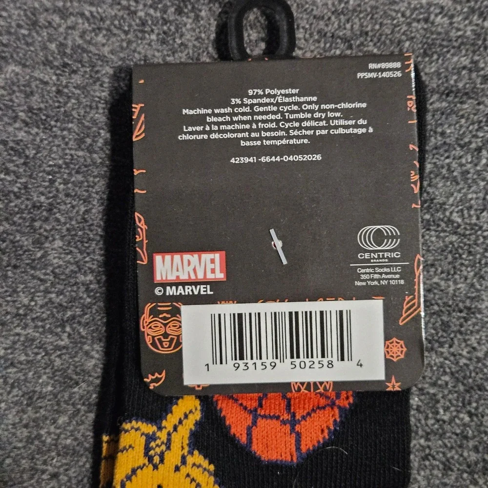 Marvel Kids Spider-Man Halloween Crew Socks Black Orange Pumpkin Bats Size 10-4